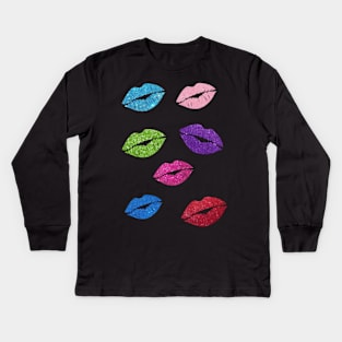 Bold Colors Faux Glitter Lips Pack Kids Long Sleeve T-Shirt